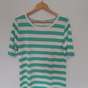 LuLaRoe Cute Casual Green Stripe Large Shirt Top